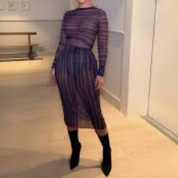 PRETTY LITTLE THING SHEER MESH BROWN PRINTED MIDAXI & BODYSUIT SIZE 0 c - Picture 4 of 10